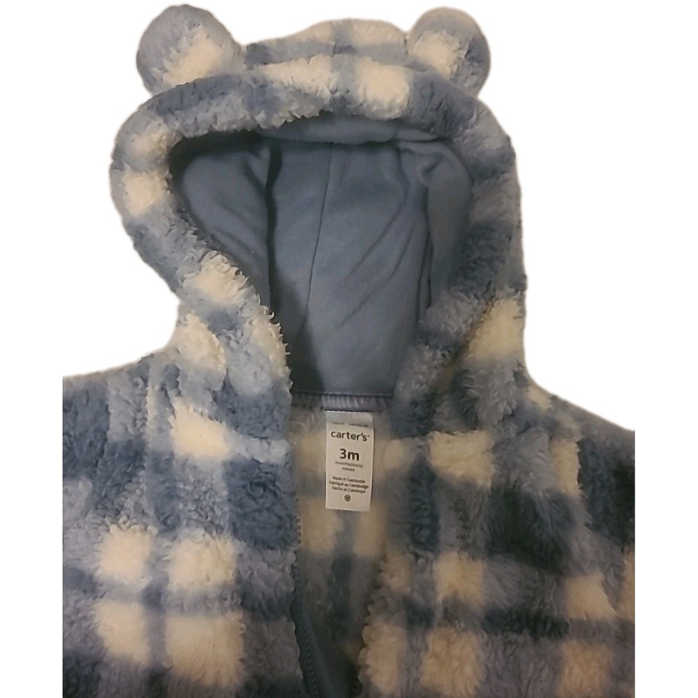 Carters Baby Boy 3M Bodysuit Pram Bunting Snowsuit Blue‎ Plaid Fleece Bear Hood